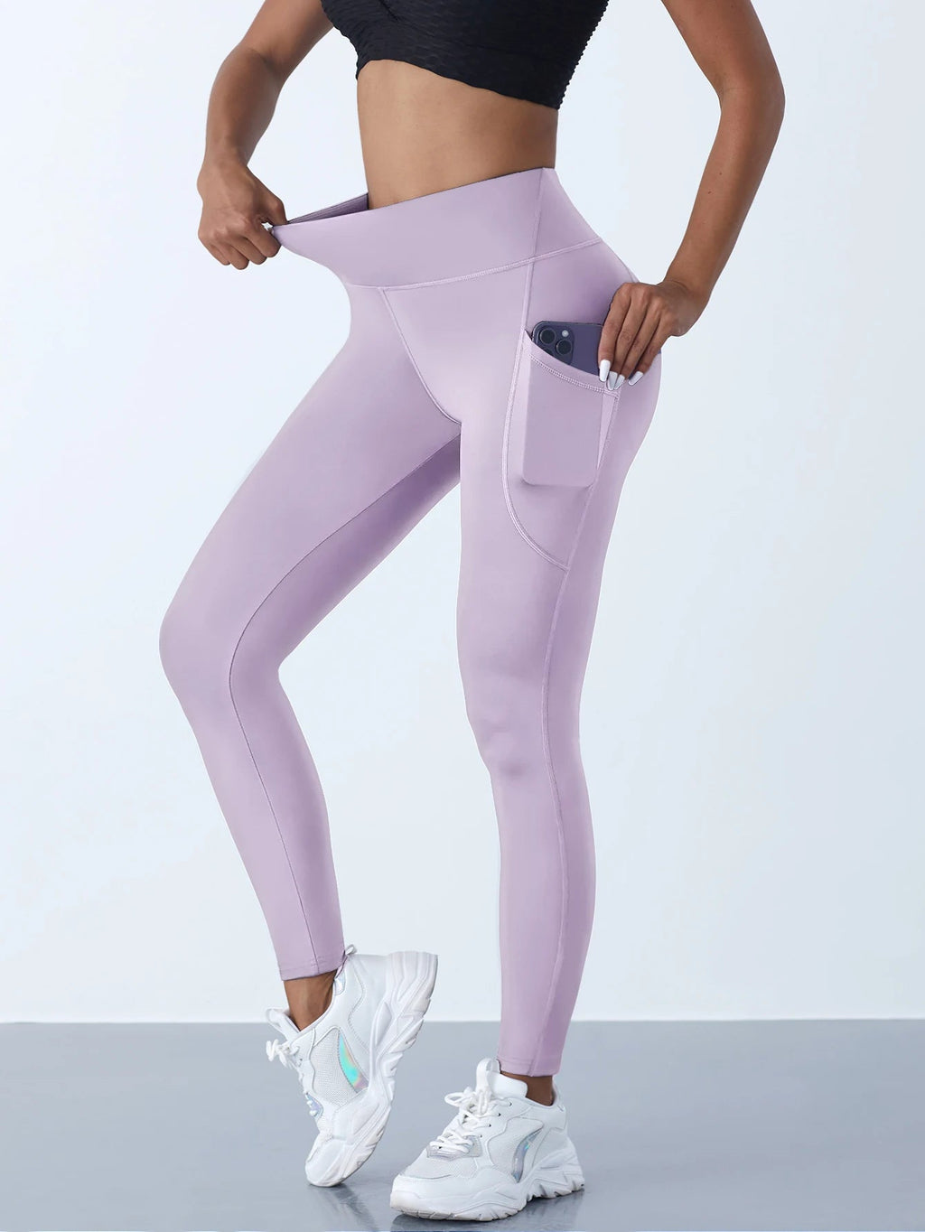 Women High Waist Elastic Workout Yoga Leggings Tummy Control With Side Pockets Pants Seam Gym Fitness Sportswear Tights - PrimeNest