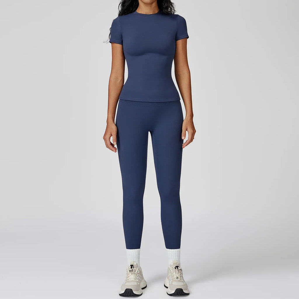 Women Yoga Set 2PCS Workout Set Sportswear Gym Clothing Fitness Long Sleeve High Waist Leggings Cycling Shorts Sports Suits - PrimeNest