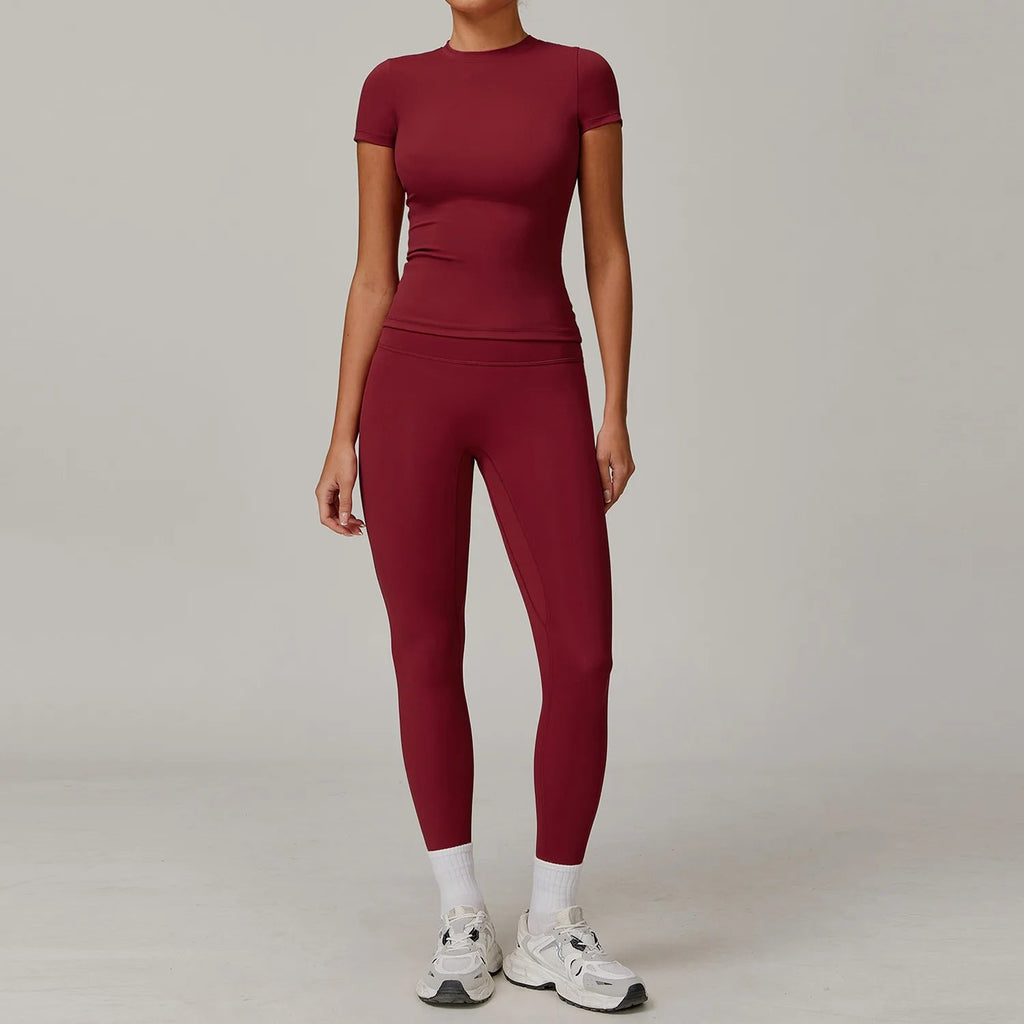 Women Yoga Set 2PCS Workout Set Sportswear Gym Clothing Fitness Long Sleeve High Waist Leggings Cycling Shorts Sports Suits - PrimeNest