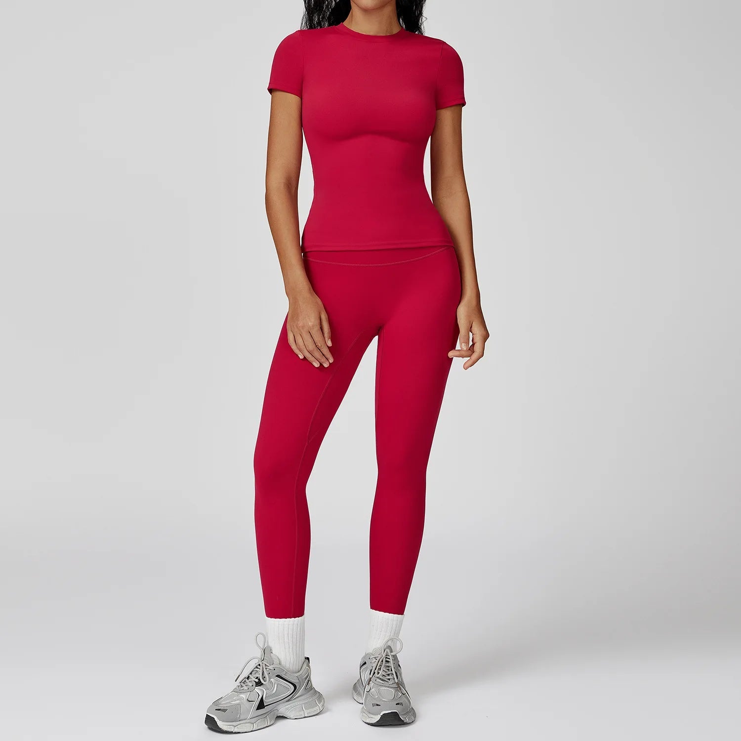Women Yoga Set 2PCS Workout Set Sportswear Gym Clothing Fitness Long Sleeve High Waist Leggings Cycling Shorts Sports Suits - PrimeNest