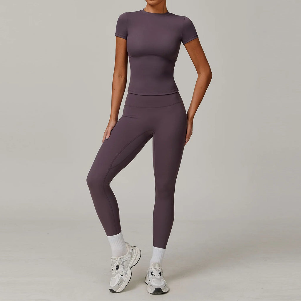 Women Yoga Set 2PCS Workout Set Sportswear Gym Clothing Fitness Long Sleeve High Waist Leggings Cycling Shorts Sports Suits - PrimeNest
