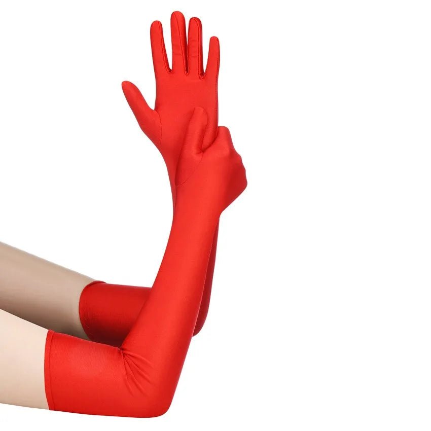 Women's High Elastic Spandex Elbow Finger Gloves Long Accessories for Party Nightclub Wedding Performance in Black White Red - PrimeNest