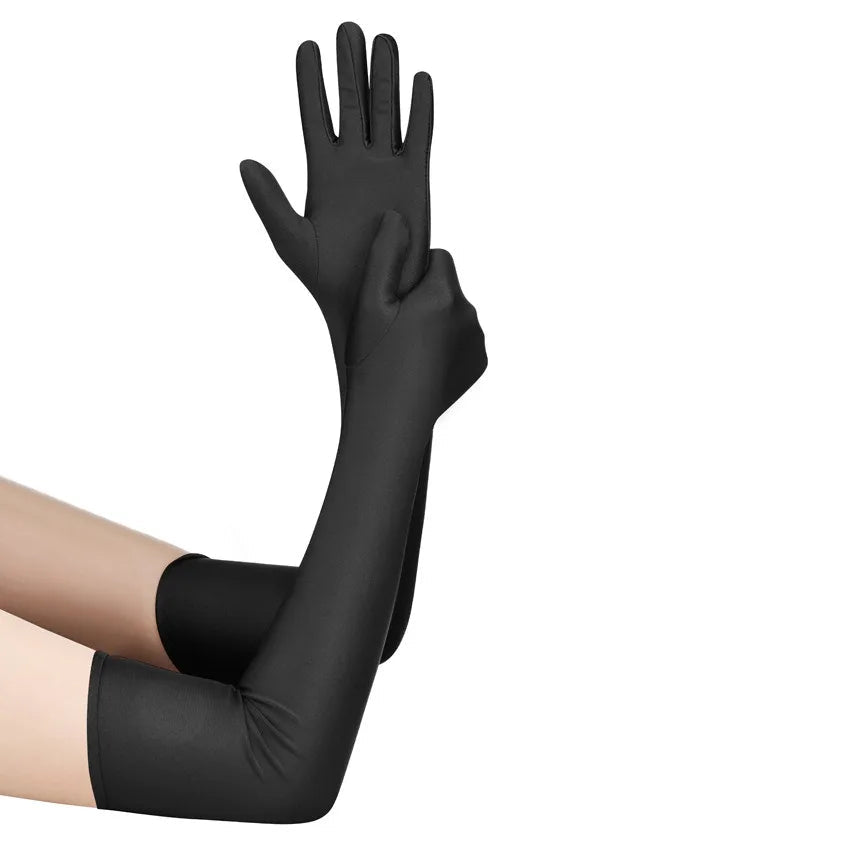 Women's High Elastic Spandex Elbow Finger Gloves Long Accessories for Party Nightclub Wedding Performance in Black White Red - PrimeNest