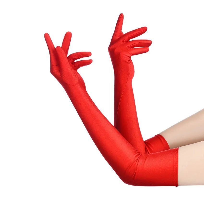 Women's High Elastic Spandex Elbow Finger Gloves Long Accessories for Party Nightclub Wedding Performance in Black White Red - PrimeNest