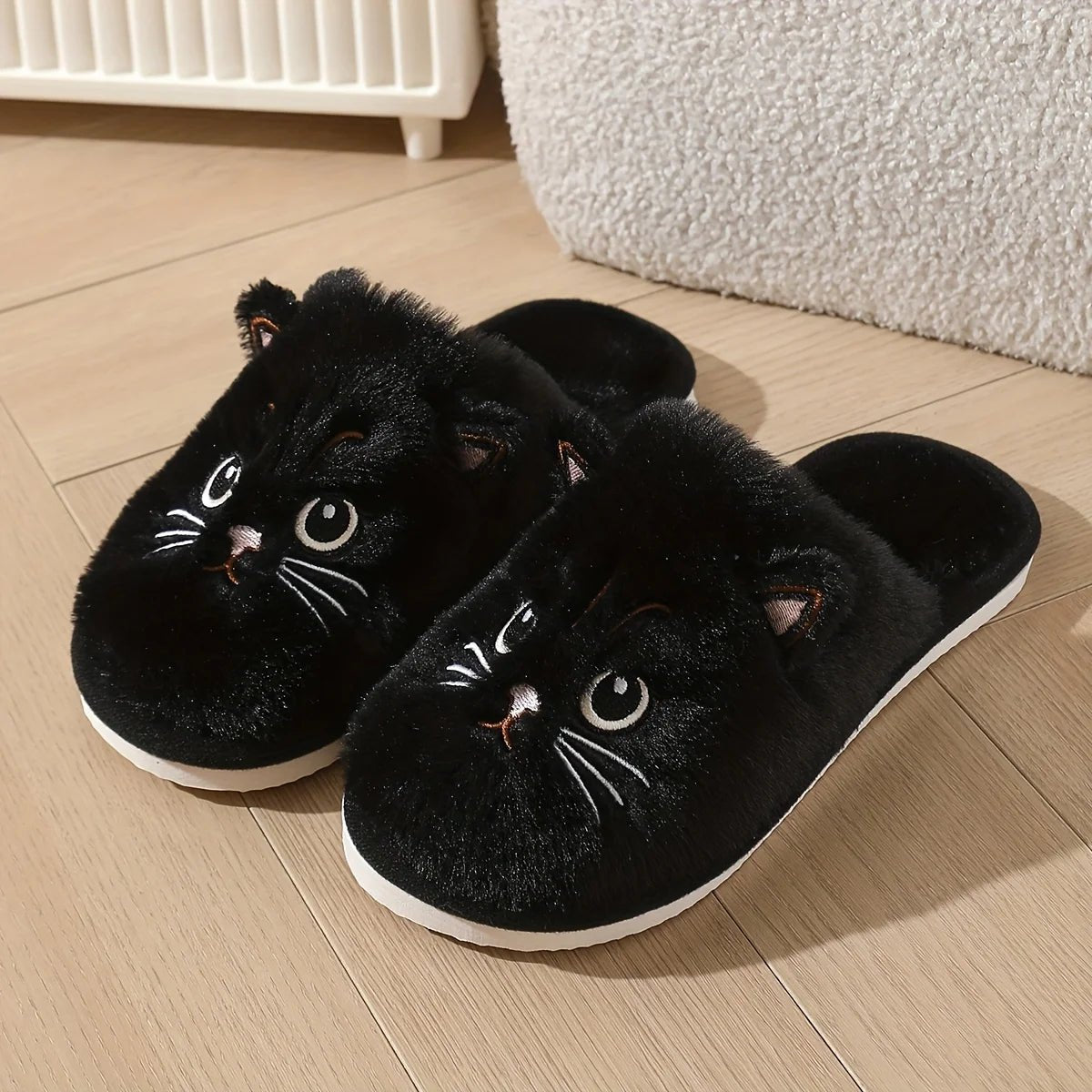 Womens Plush Cat Slippers Winter Warm Cozy Indoor House Shoes Soft EVA Sole Non-Slip Design - PrimeNest
