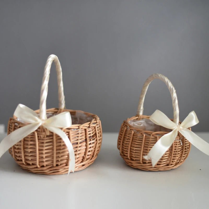 Woven Flower Baskets Rattan Storage Basket Handmade Storage Rack Flower Girl Hand Basket for Home Wedding Decoration - PrimeNest