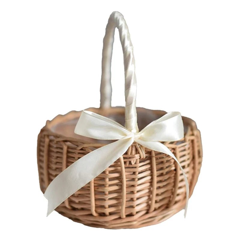 Woven Flower Baskets Rattan Storage Basket Handmade Storage Rack Flower Girl Hand Basket for Home Wedding Decoration - PrimeNest