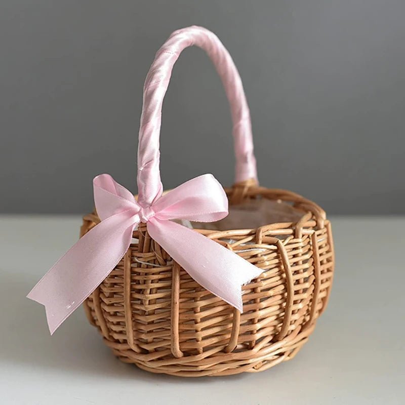 Woven Flower Baskets Rattan Storage Basket Handmade Storage Rack Flower Girl Hand Basket for Home Wedding Decoration - PrimeNest