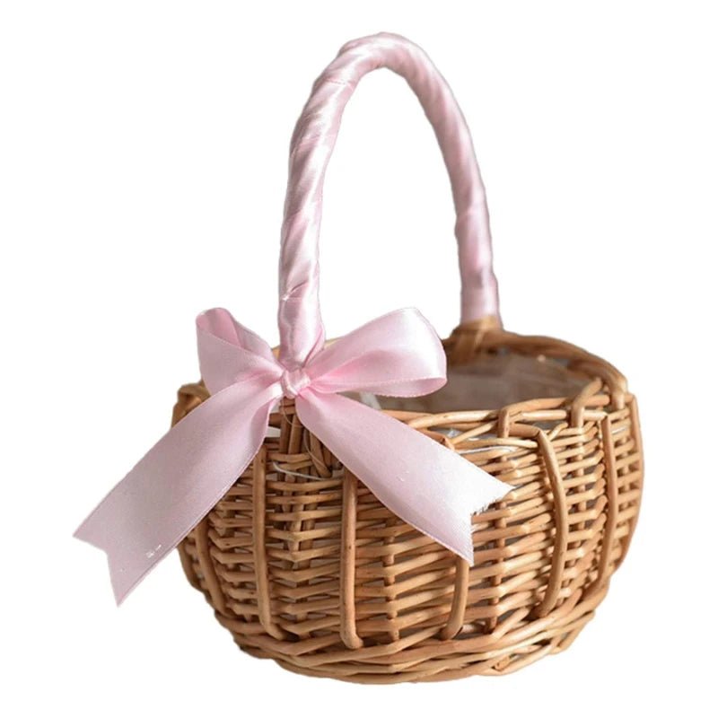 Woven Flower Baskets Rattan Storage Basket Handmade Storage Rack Flower Girl Hand Basket for Home Wedding Decoration - PrimeNest