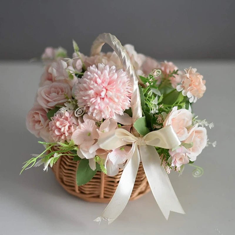 Woven Flower Baskets Rattan Storage Basket Handmade Storage Rack Flower Girl Hand Basket for Home Wedding Decoration - PrimeNest