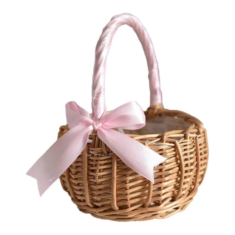 Woven Flower Baskets Rattan Storage Basket Handmade Storage Rack Flower Girl Hand Basket for Home Wedding Decoration - PrimeNest