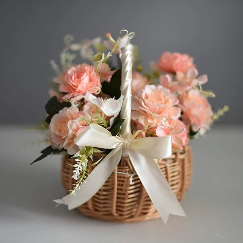 Woven Flower Baskets Rattan Storage Basket Handmade Storage Rack Flower Girl Hand Basket for Home Wedding Decoration - PrimeNest