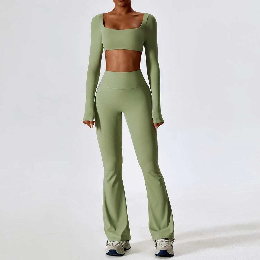Yoga Set 2PCS Seamless Women Sportswear Workout Clothes Athletic Wear Gym Legging Fitness Bra Crop Top Long Sleeve Sports Suits - PrimeNest