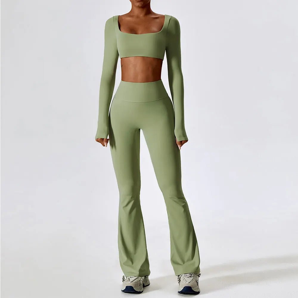 Yoga Set 2PCS Seamless Women Sportswear Workout Clothes Athletic Wear Gym Legging Fitness Bra Crop Top Long Sleeve Sports Suits - PrimeNest