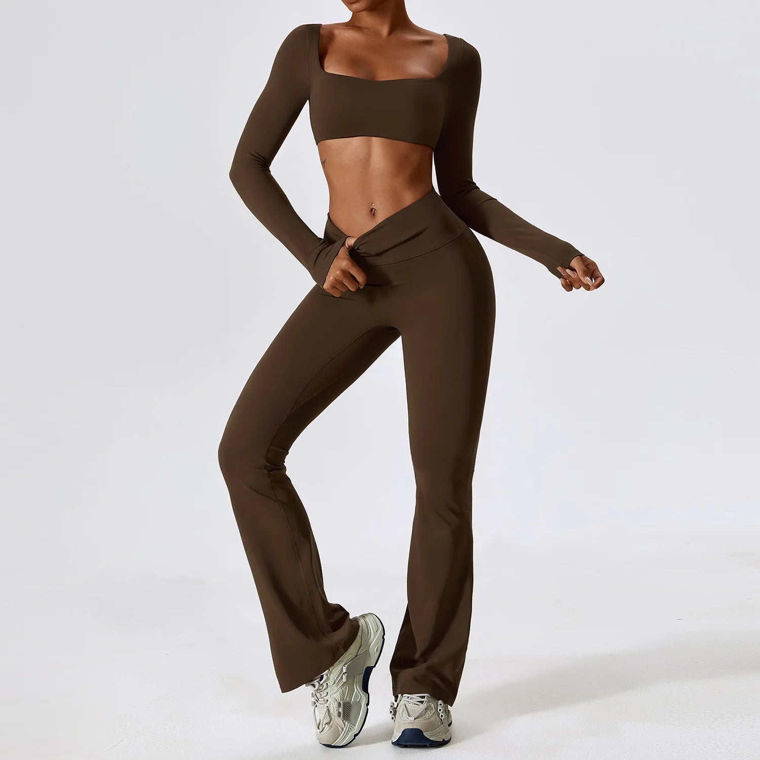 Yoga Set 2PCS Seamless Women Sportswear Workout Clothes Athletic Wear Gym Legging Fitness Bra Crop Top Long Sleeve Sports Suits - PrimeNest