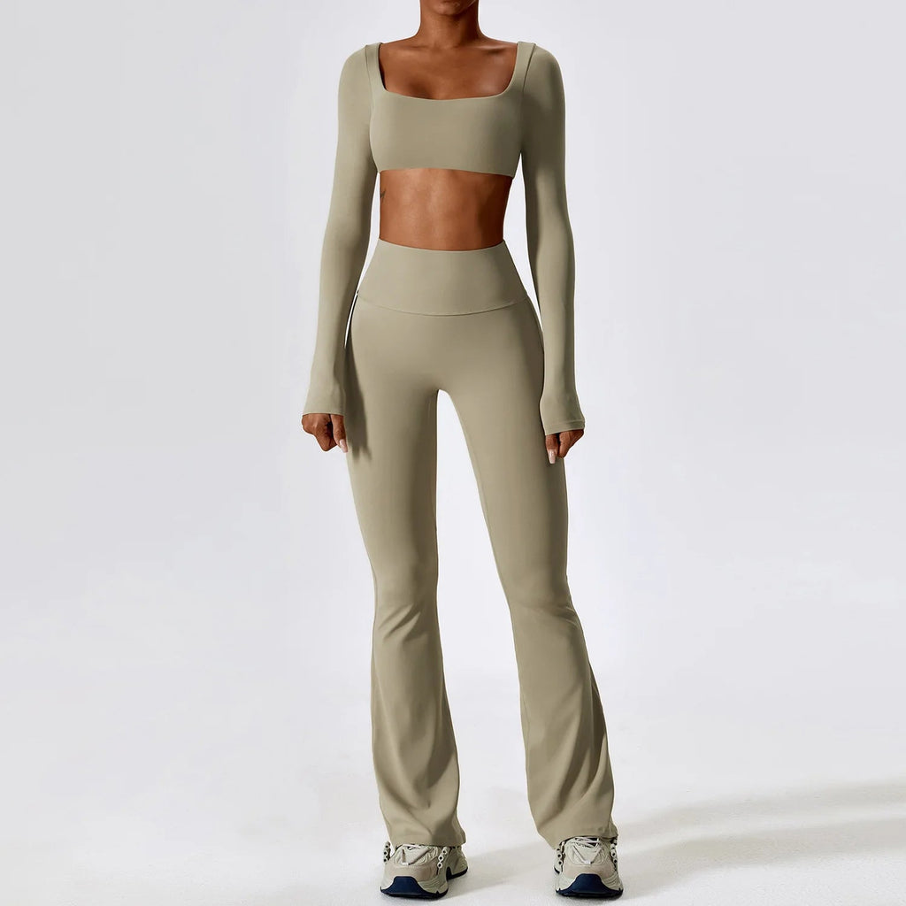 Yoga Set 2PCS Seamless Women Sportswear Workout Clothes Athletic Wear Gym Legging Fitness Bra Crop Top Long Sleeve Sports Suits - PrimeNest