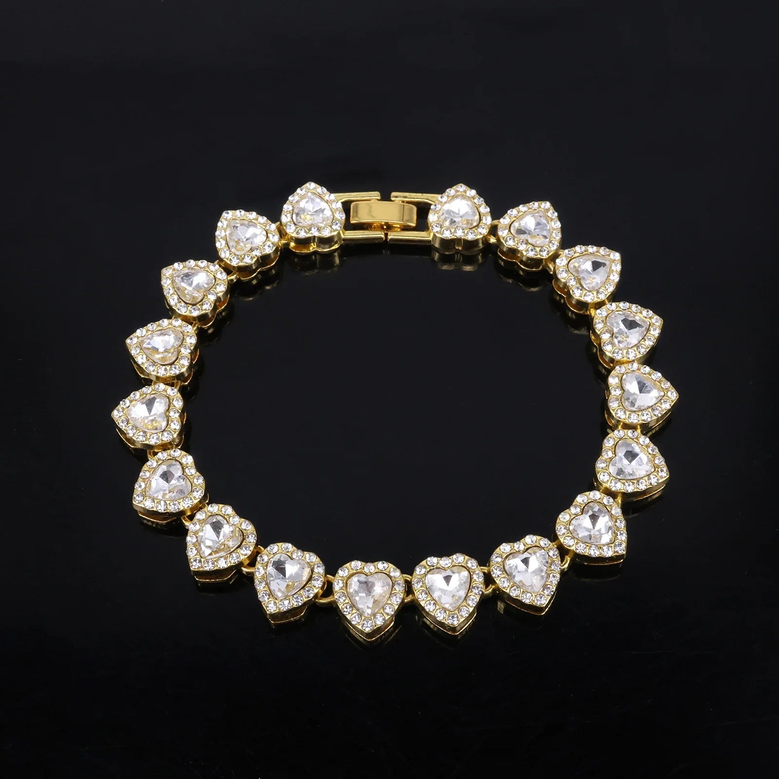 Yupsk 45CM/20CM Shiny Heart Rhinestone Hip Hop Rock Tennis Chain Bracelet Necklace for Women Men Trendy Jewelry Set Gift - PrimeNest