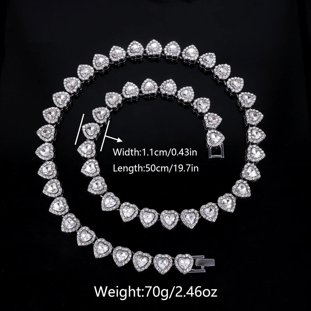 Yupsk 45CM/20CM Shiny Heart Rhinestone Hip Hop Rock Tennis Chain Bracelet Necklace for Women Men Trendy Jewelry Set Gift - PrimeNest