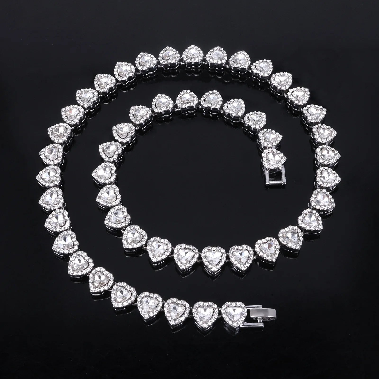 Yupsk 45CM/20CM Shiny Heart Rhinestone Hip Hop Rock Tennis Chain Bracelet Necklace for Women Men Trendy Jewelry Set Gift - PrimeNest