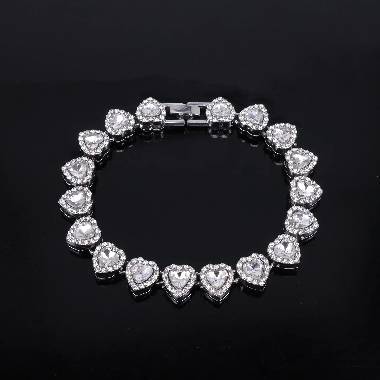 Yupsk 45CM/20CM Shiny Heart Rhinestone Hip Hop Rock Tennis Chain Bracelet Necklace for Women Men Trendy Jewelry Set Gift - PrimeNest